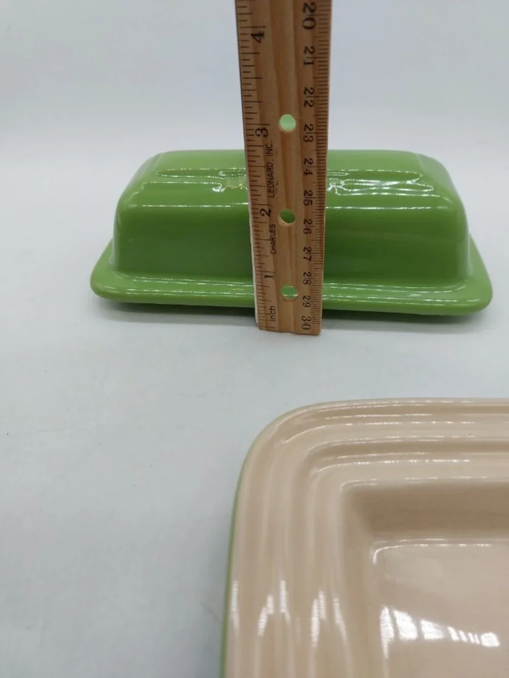 Le Creuset Butter Dish Stoneware Glazed Green Tan